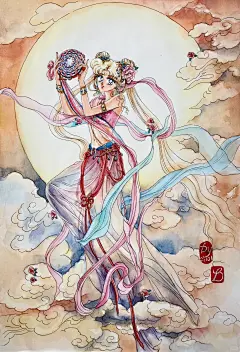 美少女战士中秋贺图 手绘月野兔 - 小红书