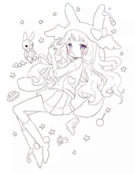 黑白线稿素材漫画线稿拿去慢慢临摹上色sai绘画ps教程