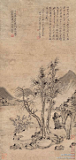 清 弘 仁《溪山寒林图》立轴 --- 清初画坛的四大画僧之一弘仁，其作品带有强烈的个性化特征和复杂的精神内涵，与当时占据主流地位的正统派画风大异其趣。这位用袈裟掩裹着精神苦痛的画家，直接影响了扬州画派的兴起，并在以后三百年来为后人所景慕，影响很大。(451×949)