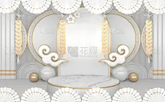 现代白色抽象，设计裙房展示化妆品几何。三维渲染