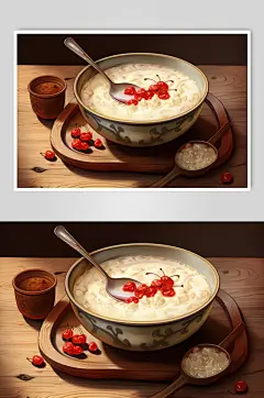 AI数字艺术传统节日腊八粥手绘美食插画