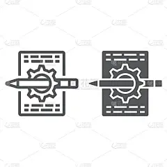 内容管理线和字形图标，开发和业务，seo符号矢量图形，白色背景上的线性图案，eps 10。