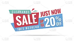 卷3.2清仓销售蓝绿红20%标题设计横幅或海报。销售和折扣的概念。矢量插图。