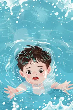 珍爱生命儿童失足落水插画