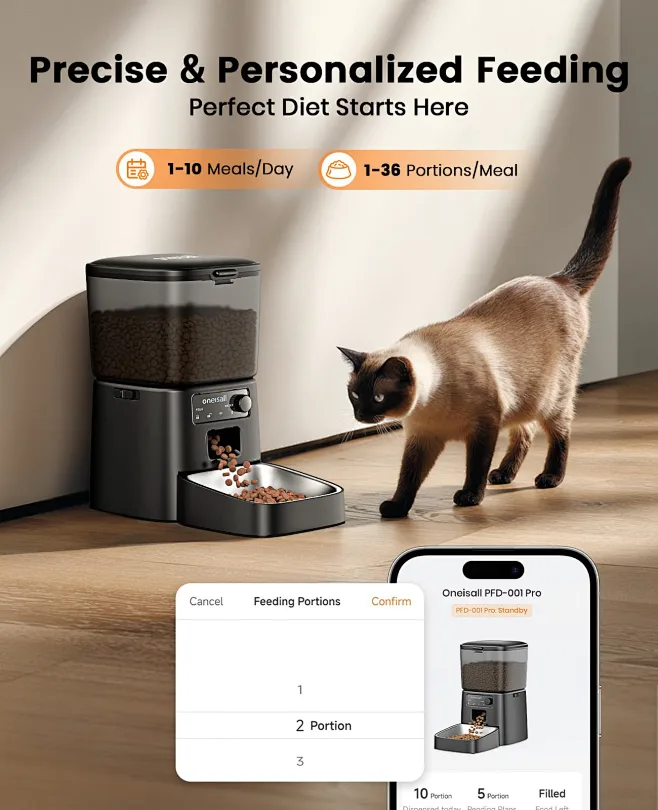 Amazon.com : oneisall Automatic Cat Feeder, WiFi Cat Food Dispenser ...