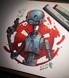 一组超炫酷纸上3D骷髅和机甲插画