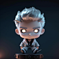 Super handsome boy IP by popular market, silver gray hair, funny expressions, With the metal earrings，A cool expression，cyberpunk，glowing eyes, large models, excellent gloss, fashion toys, clay models, models, blind box toys, bubble matt, gloss, IP, 3D ar