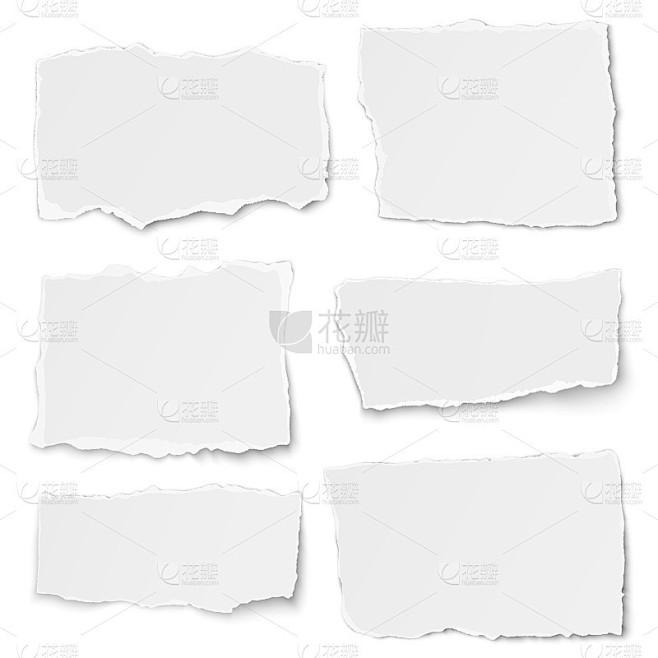Set of paper different shapes tears placed on whit