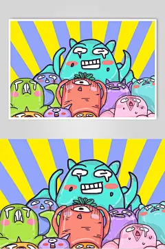 简约流泪浮夸手绘时尚可爱彩色街头嘻哈插画-众图网