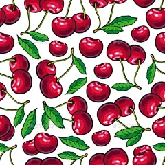 樱桃无缝模式——食物对象Cherry Seamless Pattern - Food Objects艺术、背景、浆果、樱桃、装饰,设计师,甜点,织物,食物,新鲜,水果,健康、插图、孤立、叶、自然、自然、有机的,模式,红色,成熟,无缝,素描,夏天,甜,文本、纺织、矢量,壁纸,白色 art, background, berry, cherry, decorative, designer, dessert, fabric, food, fresh, fruit, healthy, illustration, i