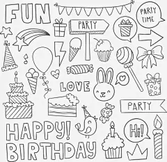 生日快乐手绘元素高清素材 birthday happy 生日快乐 糖果 蛋糕 蜡烛 免抠png 设计图片 免费下载 页面网页 平面电商 创意素材