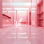 A shop for aliens, pink gloss floor, atmospheric, minimalist