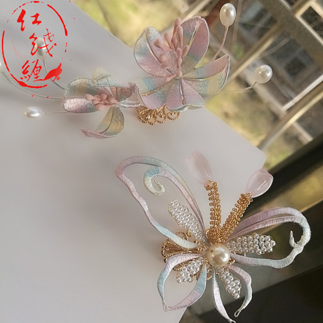 春仔花缠花渐变浅色蝴蝶汉服旗袍发饰-淘宝...