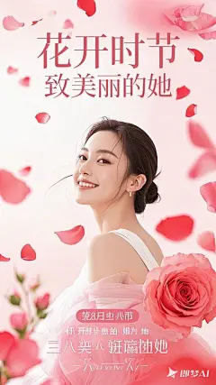 美丽女模特 玫瑰 侧脸 美肤