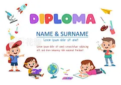 Vector Illustration Of Preschool Kids DiplomaVector Illustration Of Preschool Kids Diploma