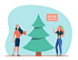 Happy girls decorating christmas tree Free Vector