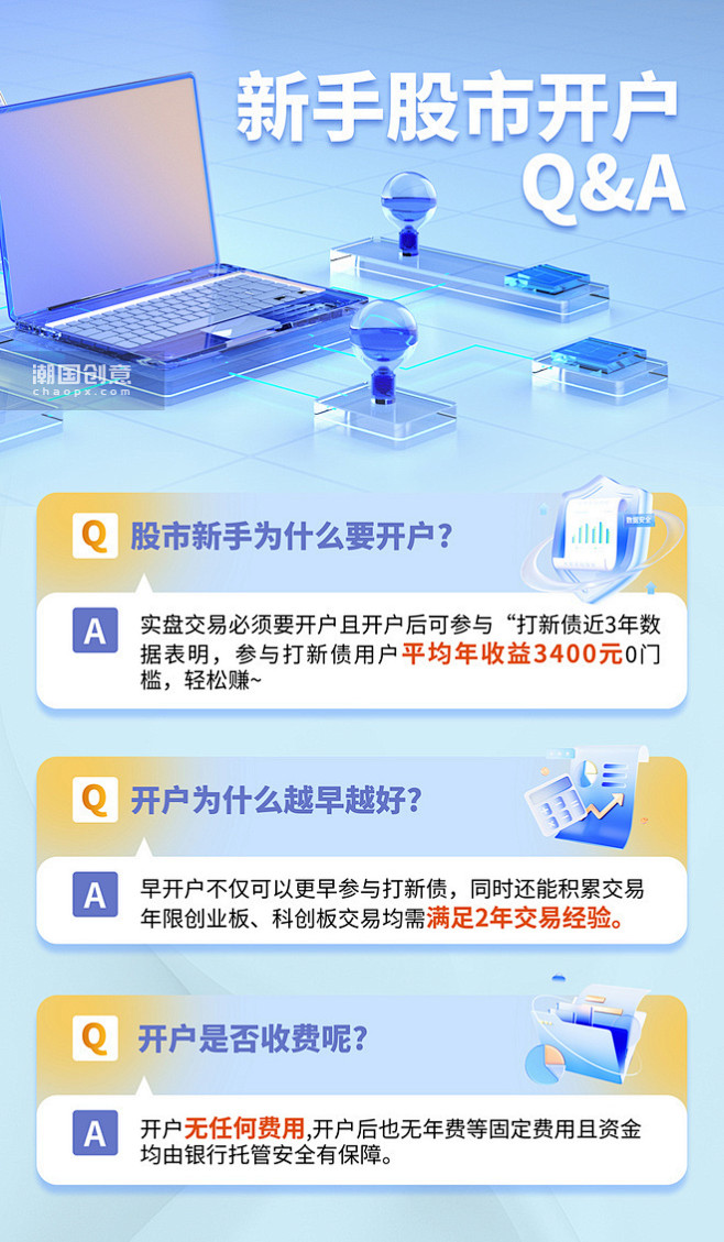 金融行业问答蓝色玻璃风海报模板图片_潮国...