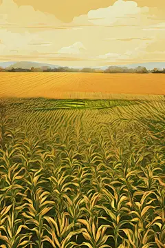 插画风景中的金色玉米田
