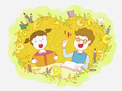 读书的孩子高清素材 剪影 卡通 场景 大声的 朗诵 铅笔 高兴地 免抠png 设计图片 免费下载