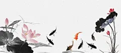 中国风水墨古风荷花bannerpsd背景图_新图网 https://ixintu.com 中国风 水墨 古风 山水banner 荷花 荷叶 祥云 复古 山水 古风banner 鱼 金鱼