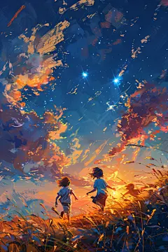 奔跑六一儿童节小王子油画风插画