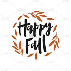 Happy Fall手画字母。收获海报设计。