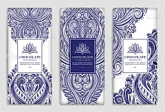 巧克力棒的奢华蓝色包装设计。复古矢量装饰模板。优雅,经典的元素。非常适合食品，饮料和其他包装类型。可