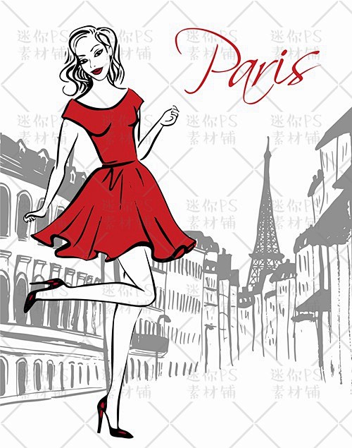 [编号214]时尚巴黎欧洲街头手绘男女模...