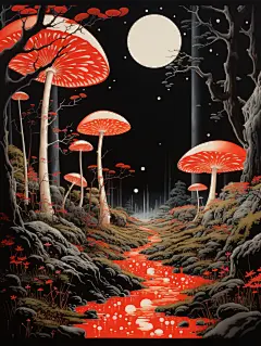 富有想象力的奇幻风景插画海报金黄色