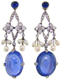 Art Deco Sapphire amp; Diamond Earrings circa 1920. Original Art Deco Sapphire amp; Diamond Earrings circa 1920, the sapphires weigh 14.29 carats and 13.48 carats respectively in addition to 46 diamonds and pearls enhancing the earrings. The drop measures