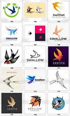 燕子插画手绘插图燕群图标标志LOGO飞禽鸟群动物徽标设计素材图ai-淘宝网