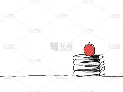 简单的黑色孩子气的连续线条艺术书籍和红苹果回学校的时间与复制空间无缝的图案矢量设计的背景，壁纸，纹理
