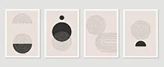 极简抽象海报 | 图源免费矢量文件 |  点击来源直接获取大图文件 |抽象墙艺术向量集合。用于海报、印刷品、封面、壁纸的黑白有机形状艺术设计。极简和自然的墙艺。向量插图。