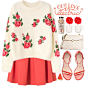 A fashion look from January 2015 featuring long sleeve sweaters, red skirt and ankle strap shoes. Browse and shop related looks.