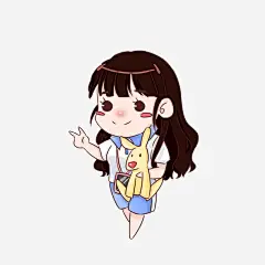 卡通穿着校服手比V的女学生高清素材 学生手绘 手包兔子玩偶 比V手势 穿校服的学生 免抠png 设计图片 免费下载