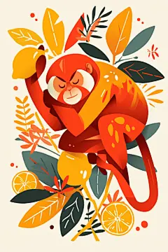 手绘猴子和植物图片