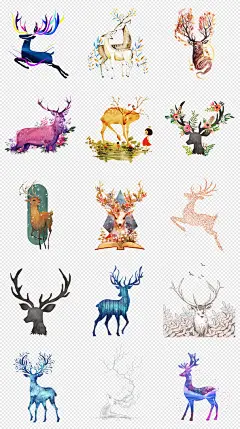 唯美手绘麋鹿水彩麋鹿梅花鹿PNG素材