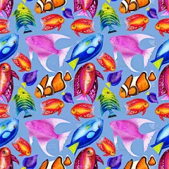 无缝图案与彩色水彩鱼。手绘水彩画元素。海洋生物。
