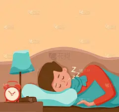 男孩睡在床上的夜间病媒说明。睡衣里的孩子在卧室里做着一个甜蜜的梦