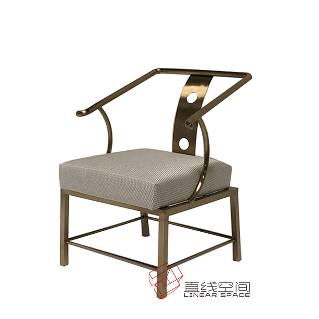 太师椅人气金色不锈钢布艺休闲洽谈椅新中式...