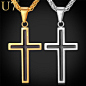 U7 Stainless Steel Cross Pendant & Necklace For Men/Women Gold Plated Chain Religious Christian Jewelry Christmas Gifts P581(China (Mainland))