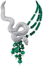 Cartier Snake-motif necklace. Platinum, yellow diamond eyes, emeralds, briolette-cut beads, diamonds. PHOTO: Vincent Wulveryck ? Cartier 2011.      Via The Jewellery Editor.