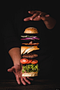汉堡 手 悬浮 食品 吃 快餐 美食摄影图片图片壁纸