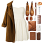 A fashion look from November 2014 featuring white dress, brown coat and lace up boots. Browse and shop related looks.