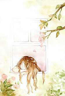 插画手绘 二次元美女 动漫 水彩 水粉画...