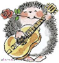 *竹篙黑色橡胶邮票Hedgy 3105f嗯..音乐吉他刺猬