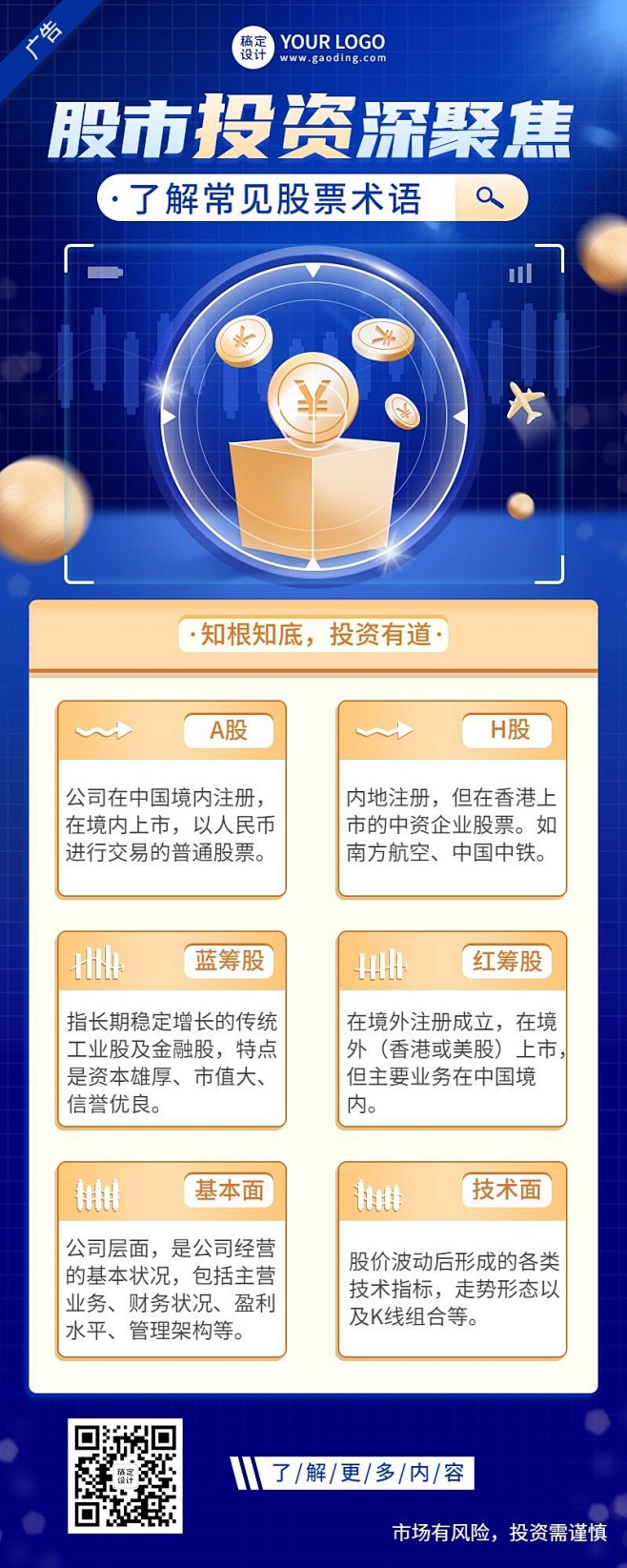 金融证券股票股市术语解读理财知识科普长图海报