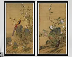 花鸟画复古中国插图春季海报古董野鸡版画复古亚洲艺术版画窄海报套装