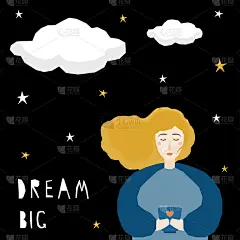 抽象剪纸少女图案。幼稚的女孩设计的生日贺卡，海报，幼稚的商店销售广告，袋印等。