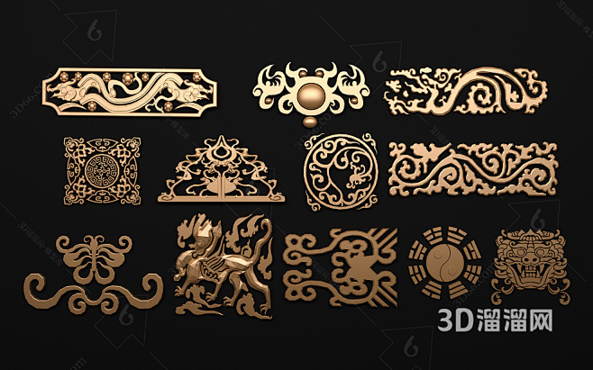 新中式 雕花 花纹3D模型